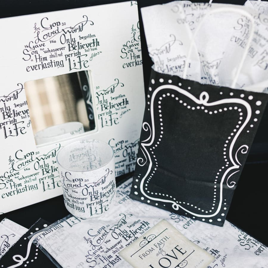 Christian decoupage paper on a mirror and glass candle holder