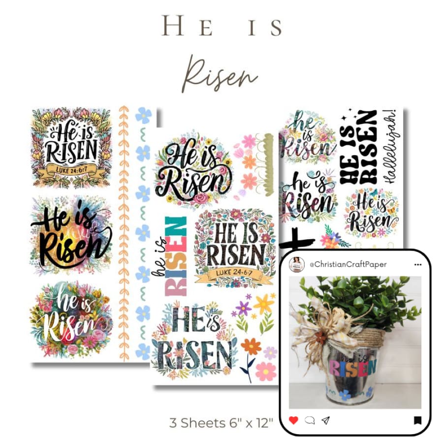He Is Risen Premium Rub On Transfers