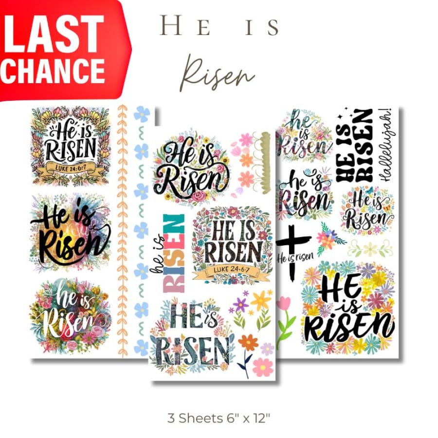 He Is Risen Premium Rub On Transfers