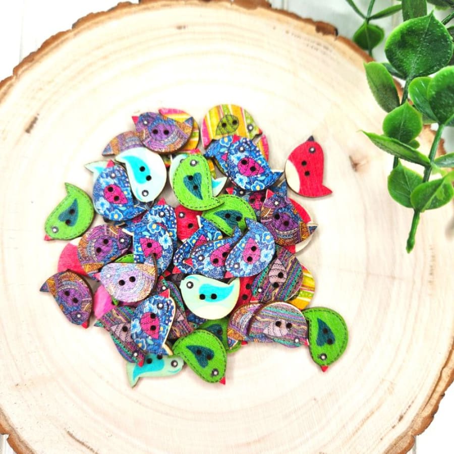 Mystery Packs of Wooden Bird Buttons For Decoupage [6