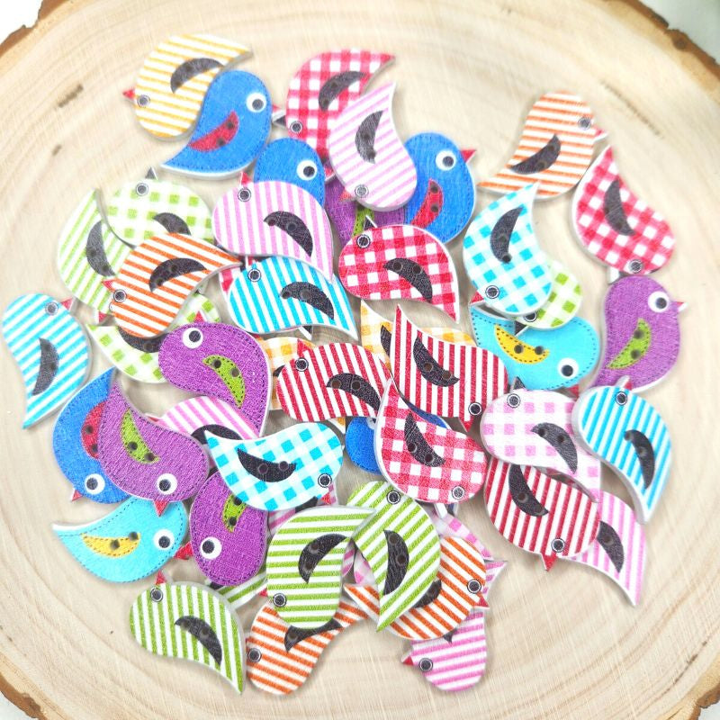 Mystery Packs of Wooden Bird Buttons For Decoupage [6-Pack]