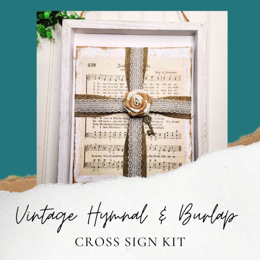Vintage Hymnal & Burlap Cross Sign Decoupage Kit