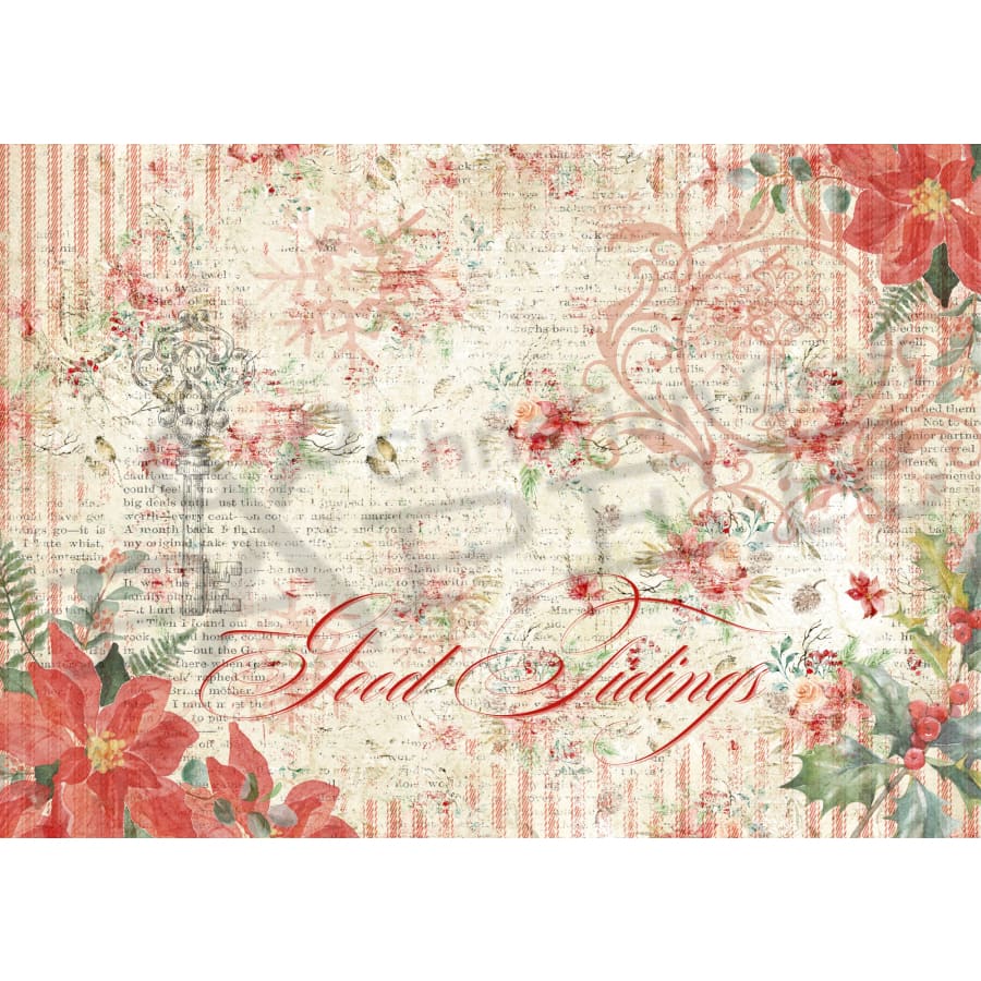 Vintage Tidings A4 Rice Paper 4-PK