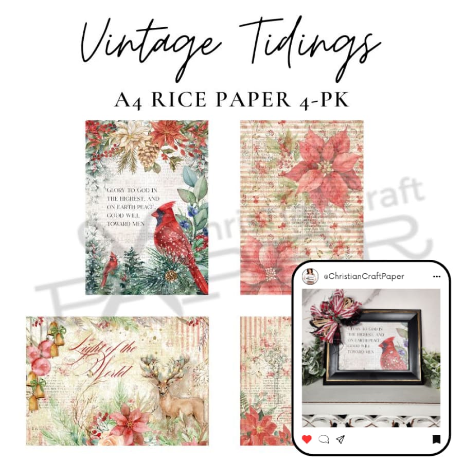 Vintage Tidings A4 Rice Paper 4-PK