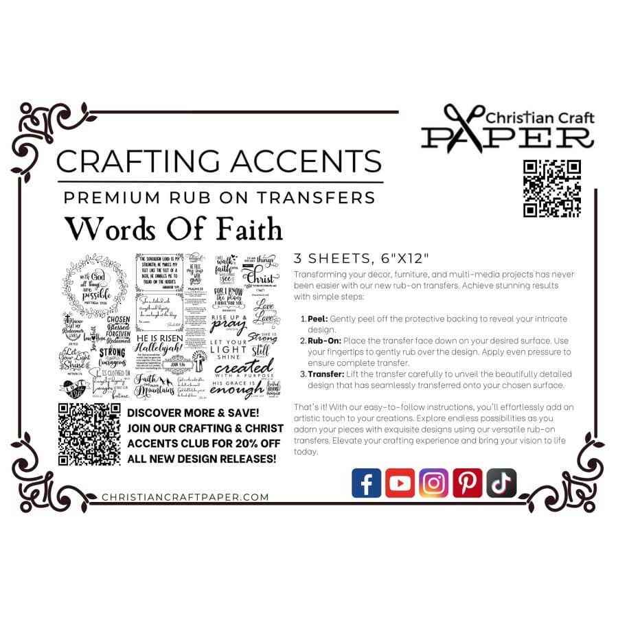 Words Of Faith | Christian Rub On Transfers For Crafts