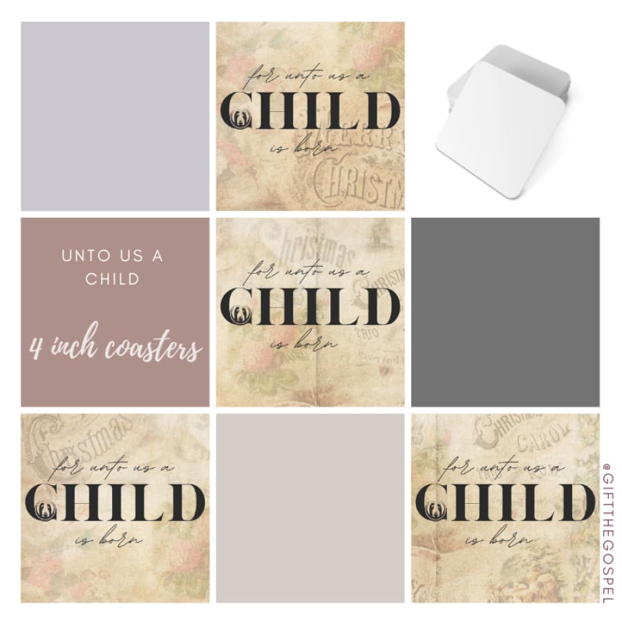 Unto Us A Child Decoupage Printable | 4 Inch Coaster Digital