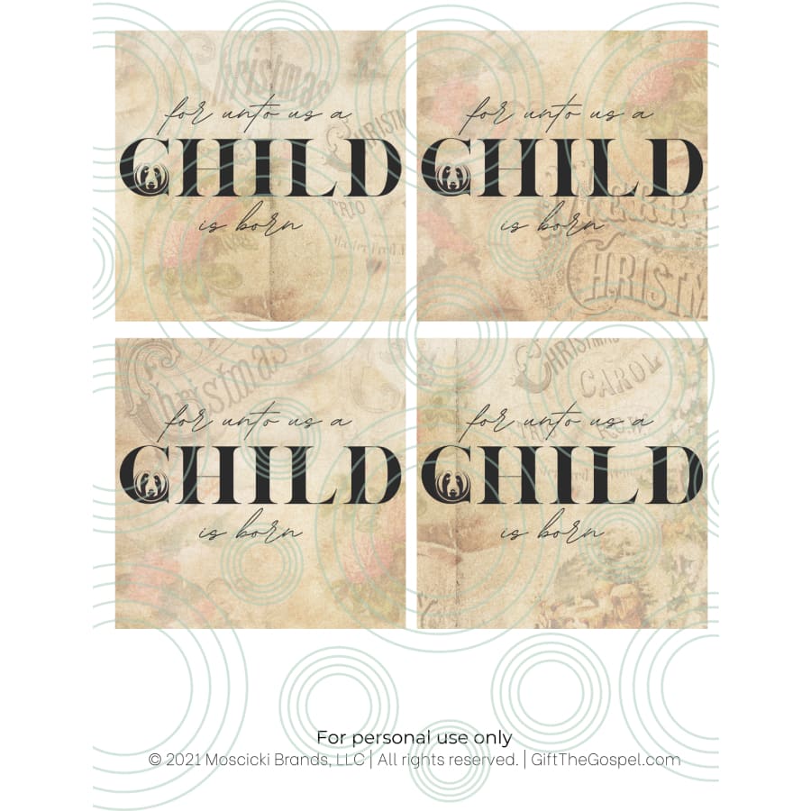 Unto Us A Child Decoupage Printable | 4 Inch Coaster Digital